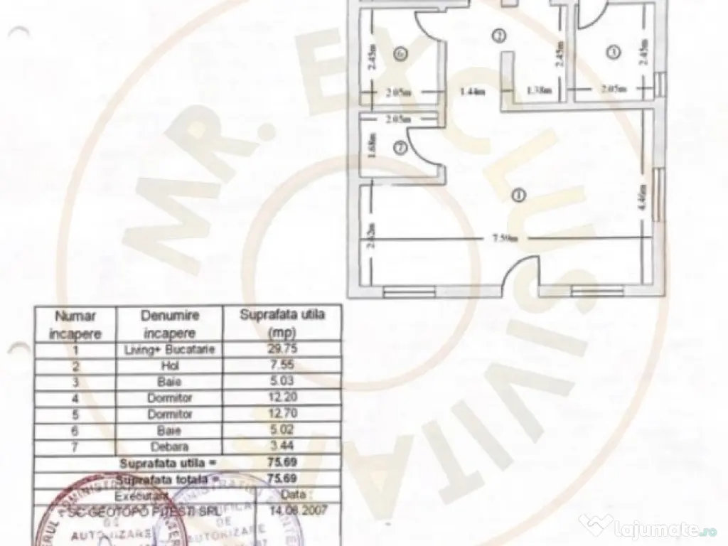 Apartament 3 camere Geamana Bloc 2007, decomandat, etaj 1
