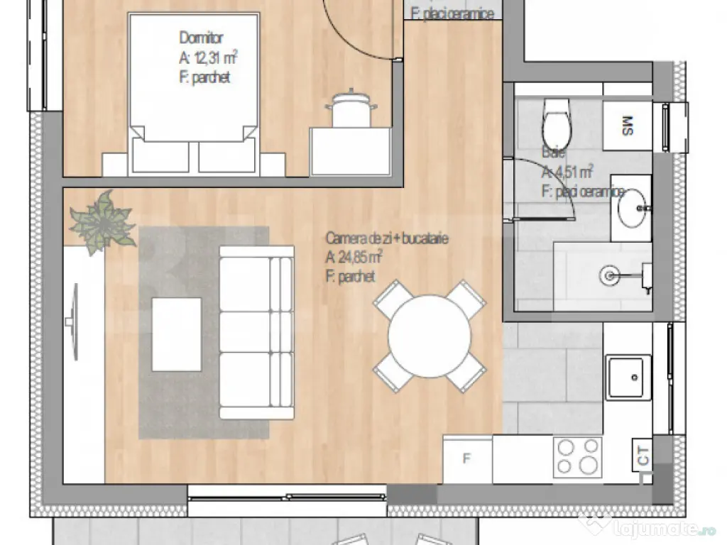 Apartament 2 camere, 43.11 mp, finisat nou, etajul 2, garaj,