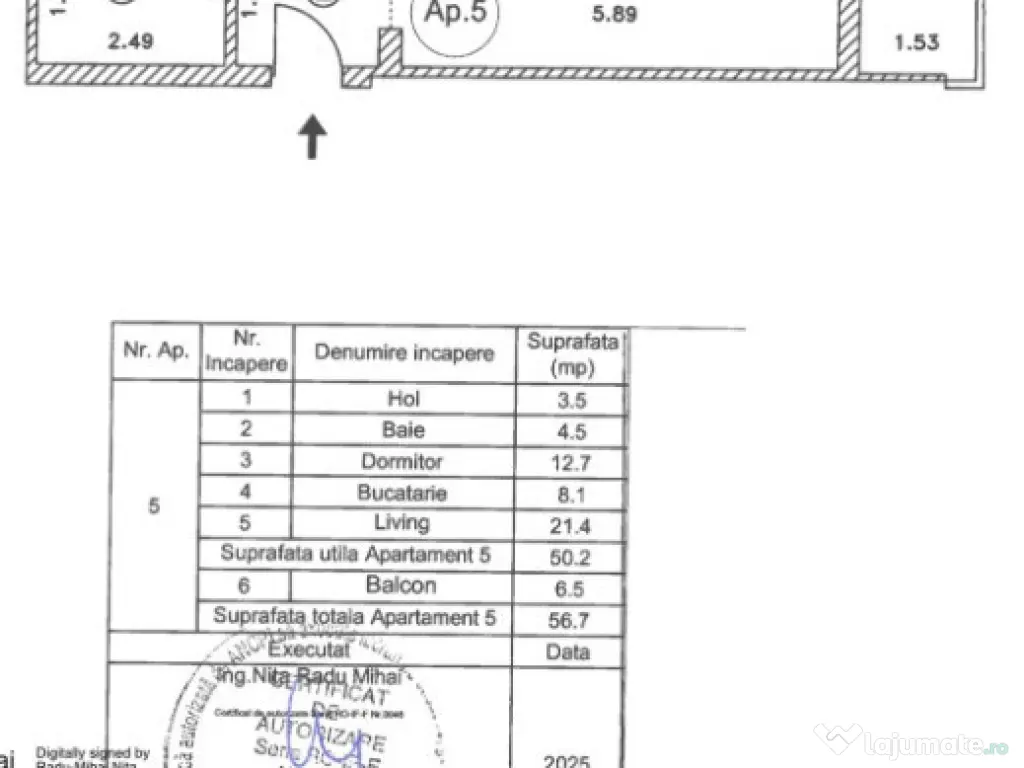 Apartament modern cu 2 camere și balcon, gata de mutare – 56,4 mp 