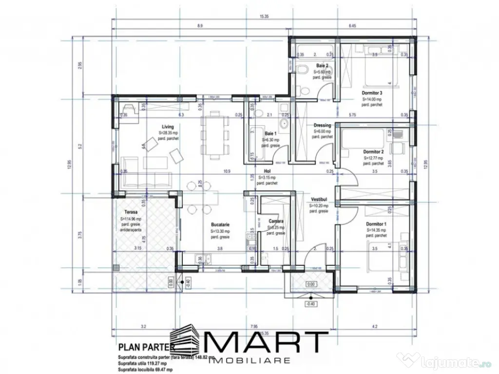 Casă Individuală modernă – 3 Dormitoare, Pod Mansardabi 