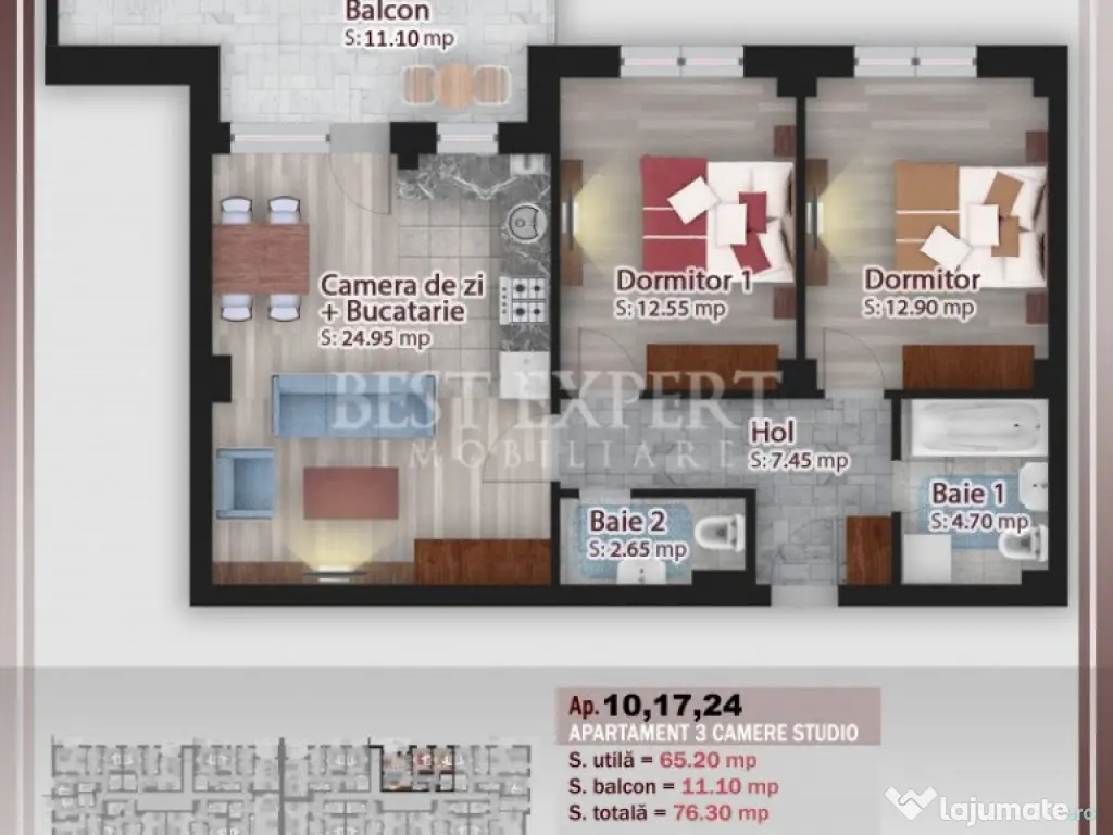 3 Camere Direct Dezvoltator -Incalzire in Pardoseala/Credit