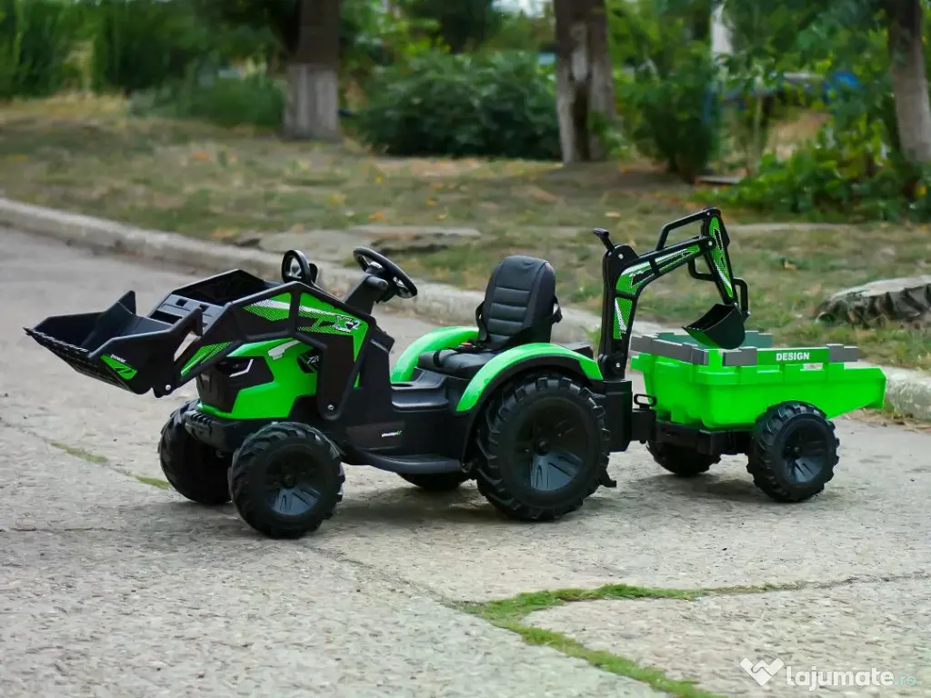 Tractor electric Kinderauto 720-T, 2x 45W 12V, cupa si incarcator Green 