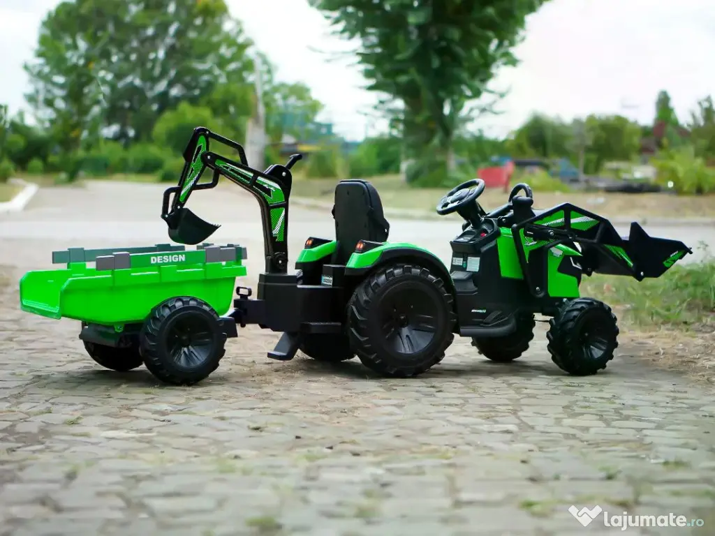 Tractor electric Kinderauto 720-T, 2x 45W 12V, cupa si incarcator Green 
