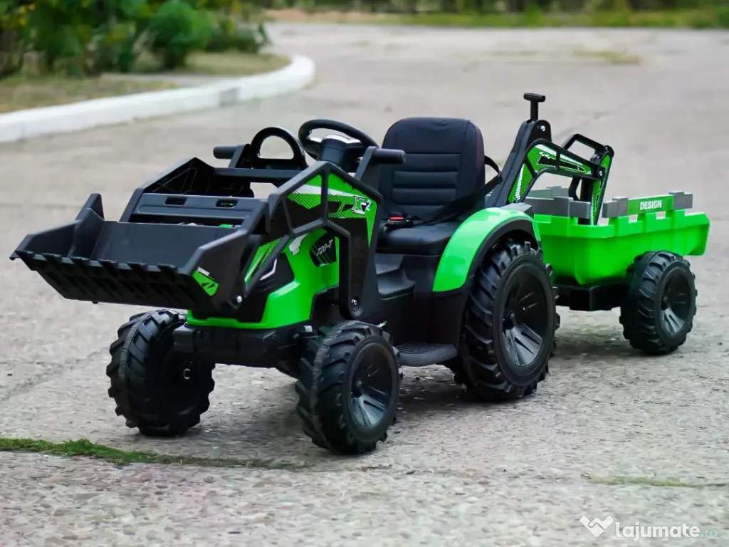 Tractor electric Kinderauto 720-T, 2x 45W 12V, cupa si incarcator Green 