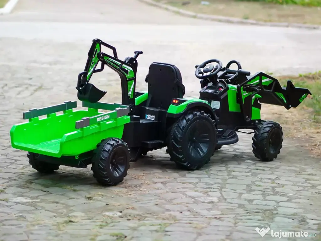 Tractor electric Kinderauto 720-T, 2x 45W 12V, cupa si incarcator Green 