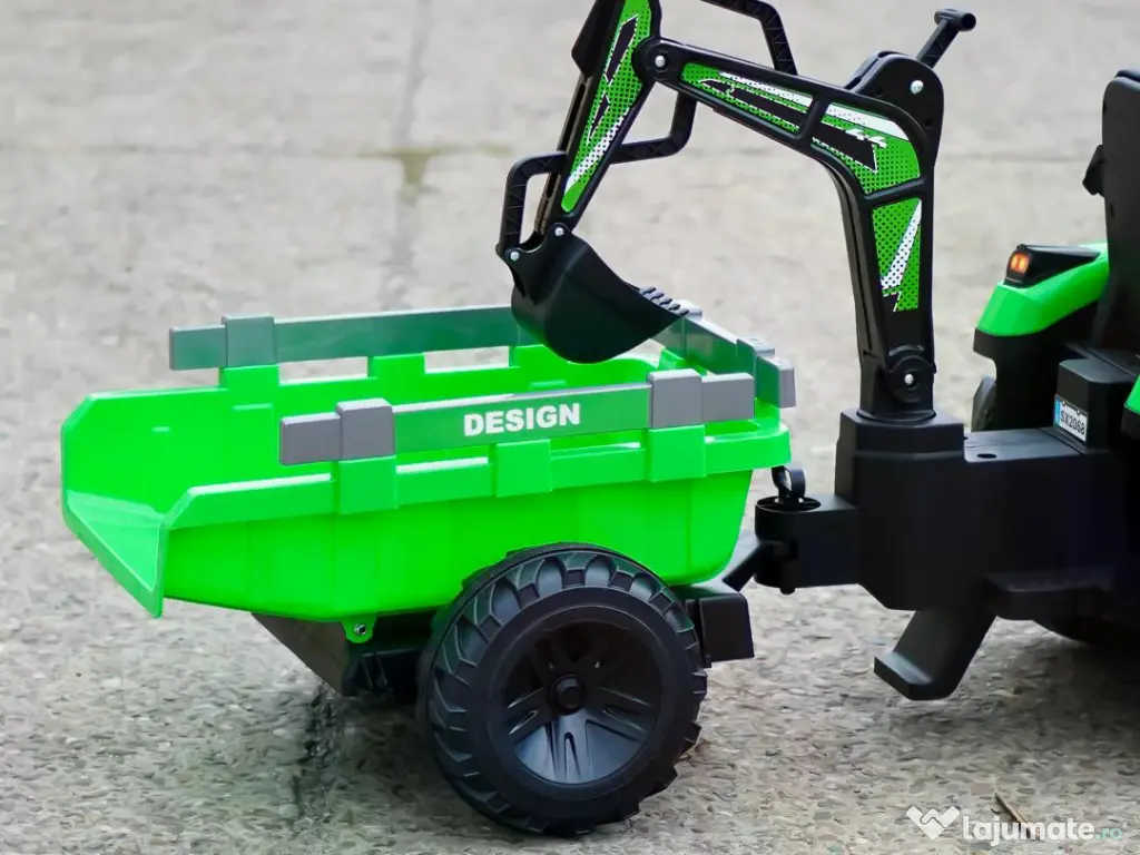 Tractor electric Kinderauto 720-T, 2x 45W 12V, cupa si incarcator Green 