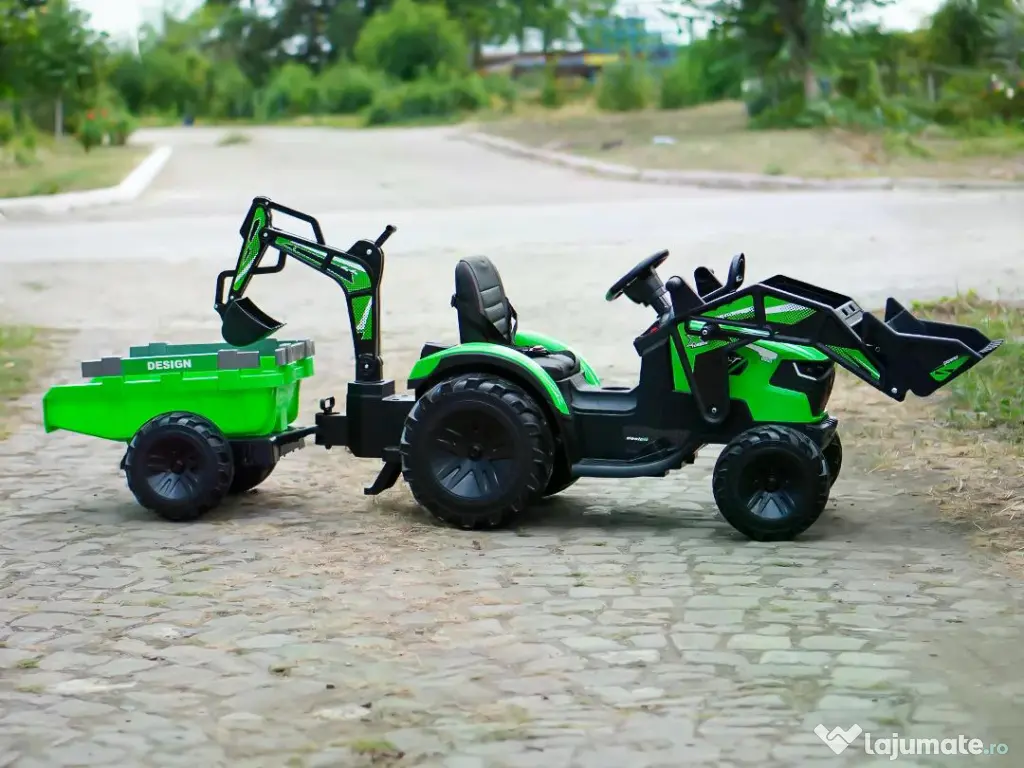 Tractor electric Kinderauto 720-T, 2x 45W 12V, cupa si incarcator Green 
