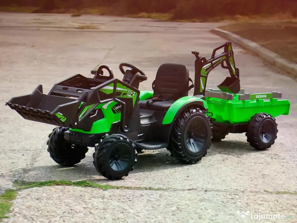 Tractor electric Kinderauto 720-T, 2x 45W 12V, cupa si incarcator Green 