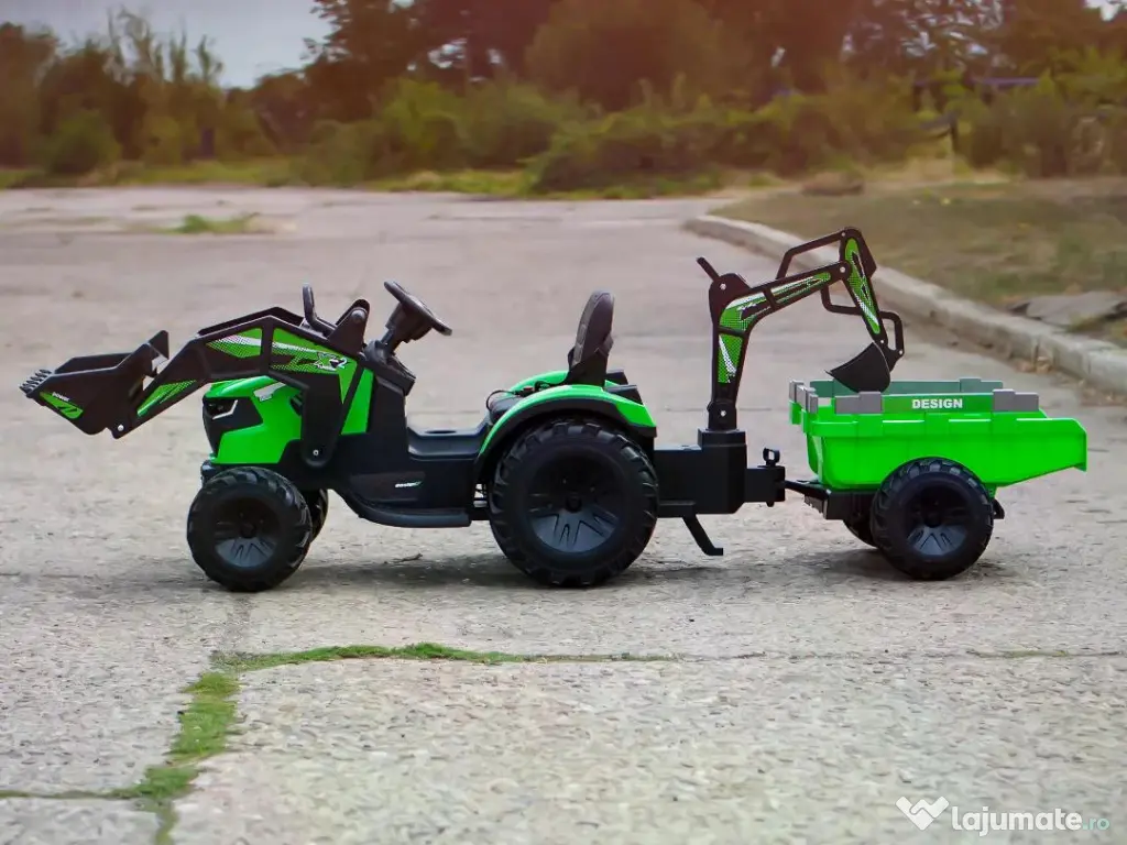 Tractor electric Kinderauto 720-T, 2x 45W 12V, cupa si incarcator Green 