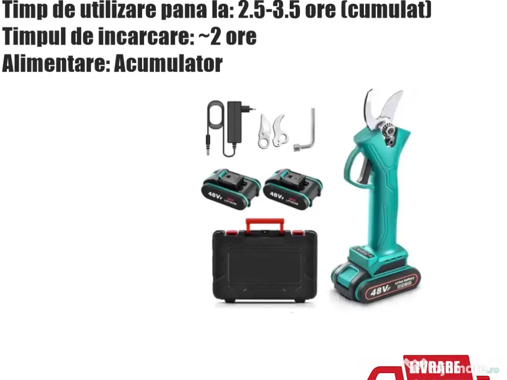 Foarfeca Electrica 2 Acumulatori Tuns Vie Pomi Crengi Gradina +LIVRARE GRATUITA