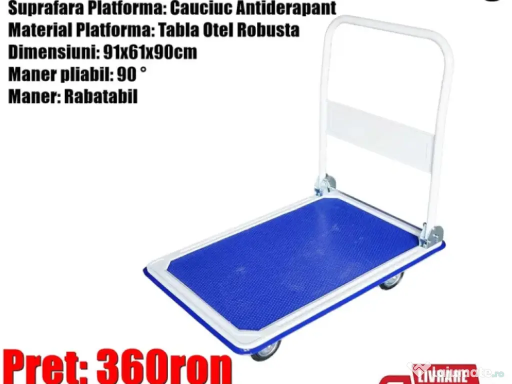 Platforma Carucior Transport Marfa 300kg Rabatabil Gri + LIVRARE GRATUITA