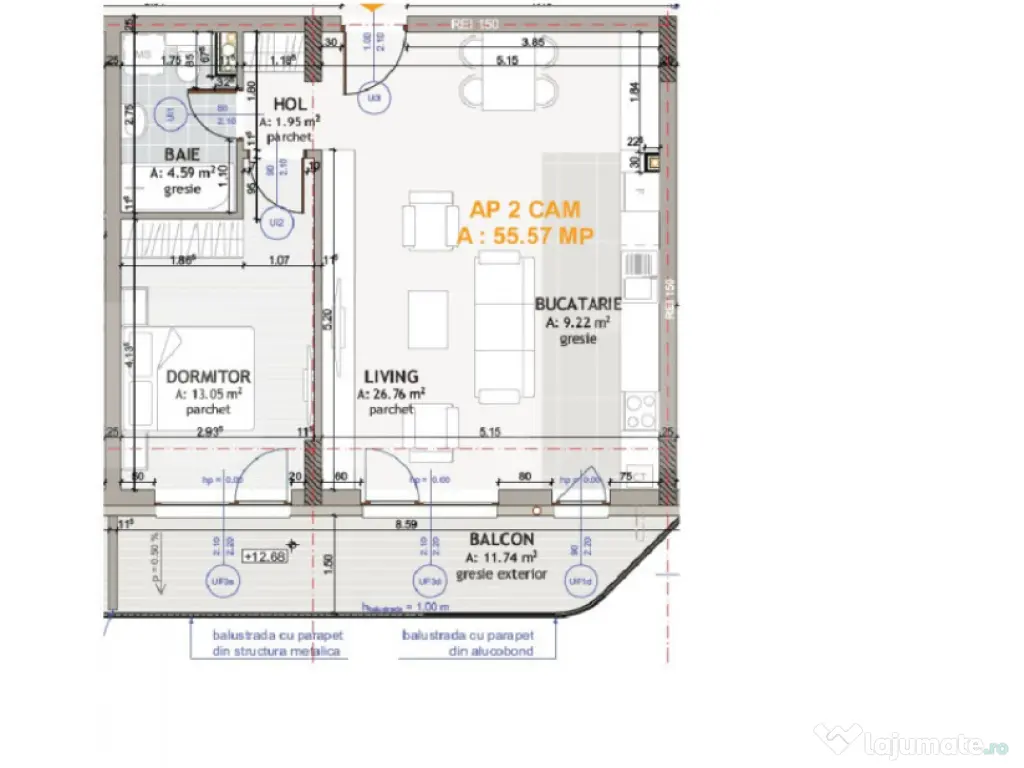 Apartament modern cu 2 camere, complet mobilat, 56 mp, parca