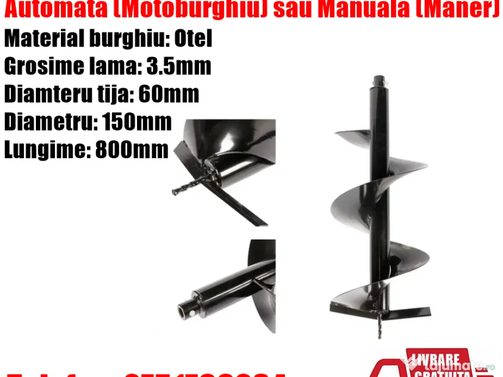 Burghiu Motoburghiu Foreza Manual Gropi Gauri Pamant Pomi Stalpi 150x800mm 2in1 
