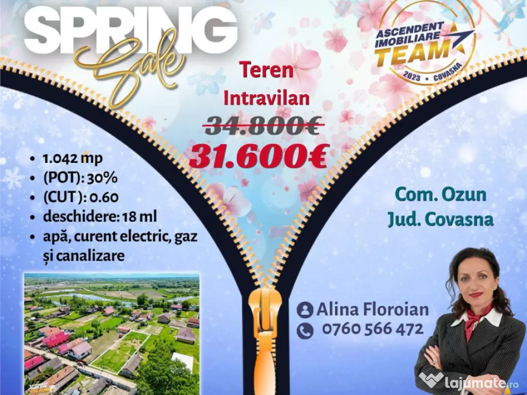 Oportunitate pe 1.100 mp intravilan, pregatit,Ozun,10 min de 