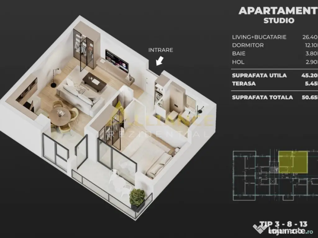 Apartament 2 camere Tip Studio Exclusivitate Alliance...