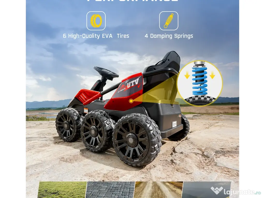 UTV electric pentru 2 copii Kinderauto BJSX2319 6x6 300W 24V RED 