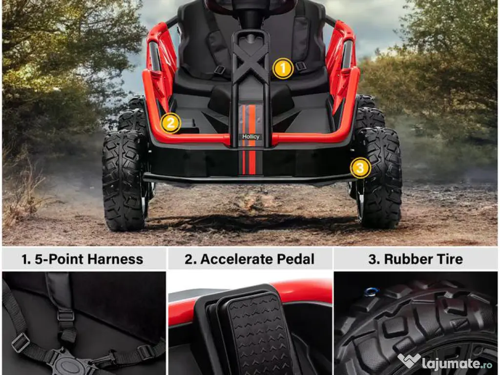 UTV electric pentru 2 copii Kinderauto BJSX2319 6x6 300W 24V RED 