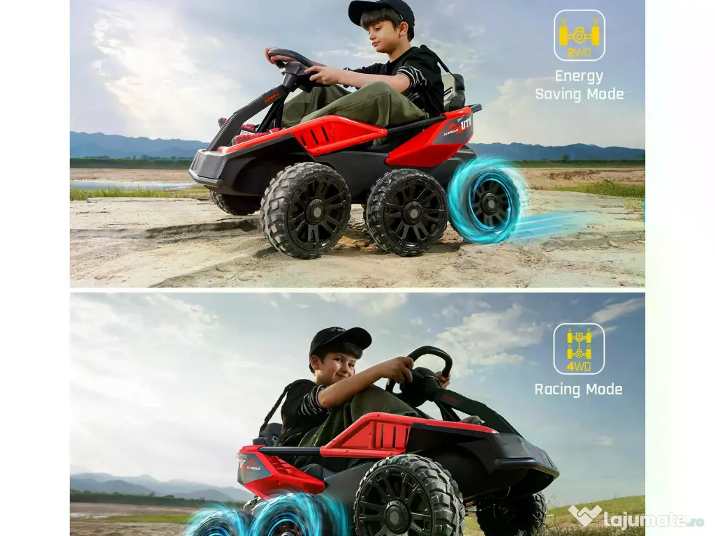 UTV electric pentru 2 copii Kinderauto BJSX2319 6x6 300W 24V RED 