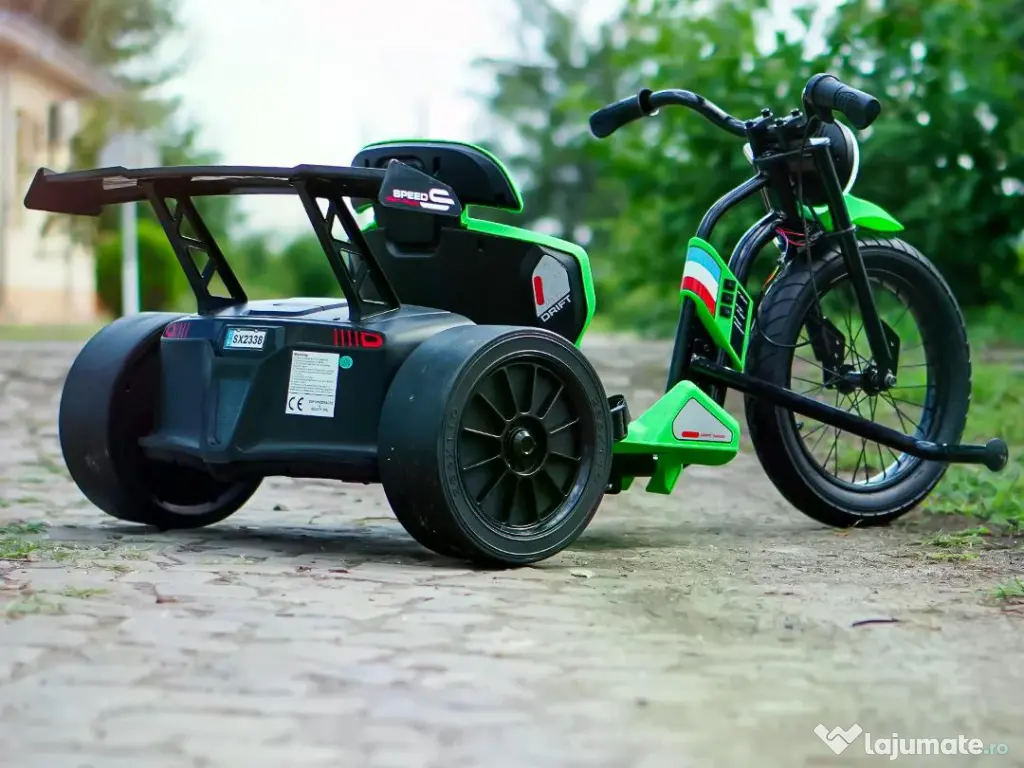 Tricicleta electrica cu functie Drift, Kinderauto BJSX2338, 2x 250W Green 