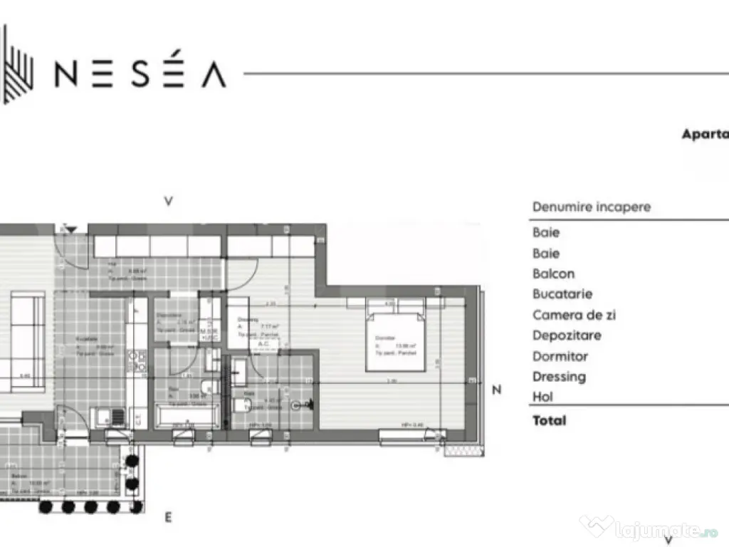 Apartament 2 camere 75 mp cu 2 băi și parcare – Neséa R 
