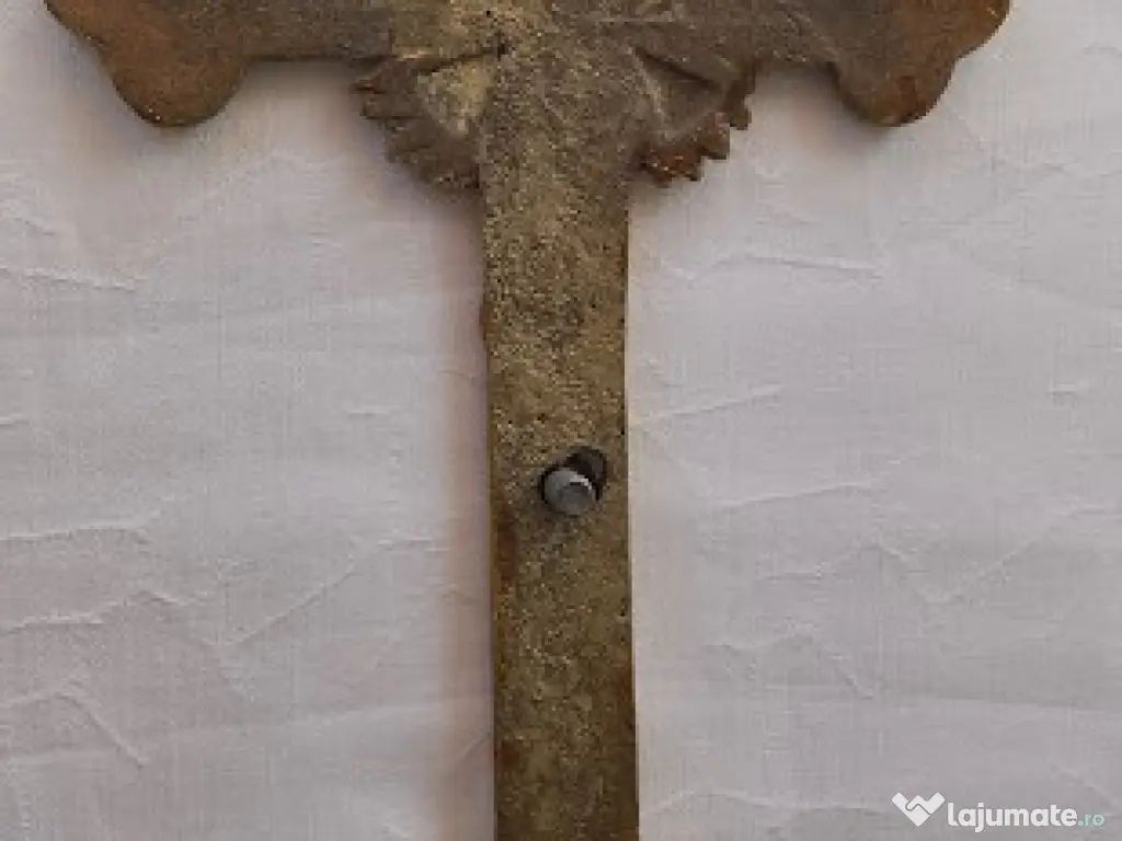Crucifix vechi din familie, alamă masivă lăcuită, 28 cm- 900g, piesă de colecție 