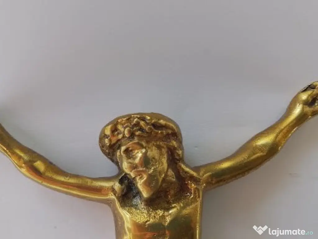 Crucifix vechi din familie, alamă masivă lăcuită, 28 cm- 900g, piesă de colecție 