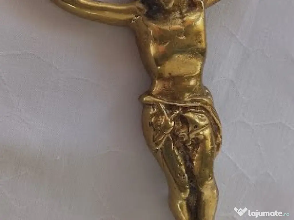 Crucifix vechi din familie, alamă masivă lăcuită, 28 cm- 900g, piesă de colecție 
