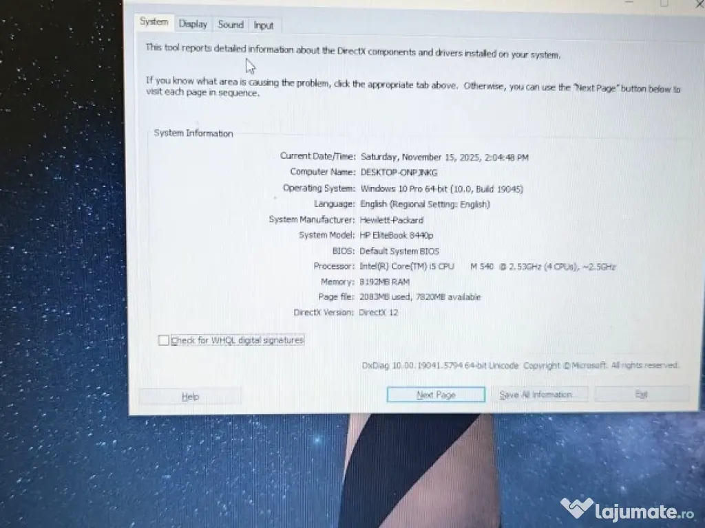 Laptop HP elitebook 8440 Hp i5-M540 2.53GHz, Ram 8GB, SSD256GB + HDD 500GB 