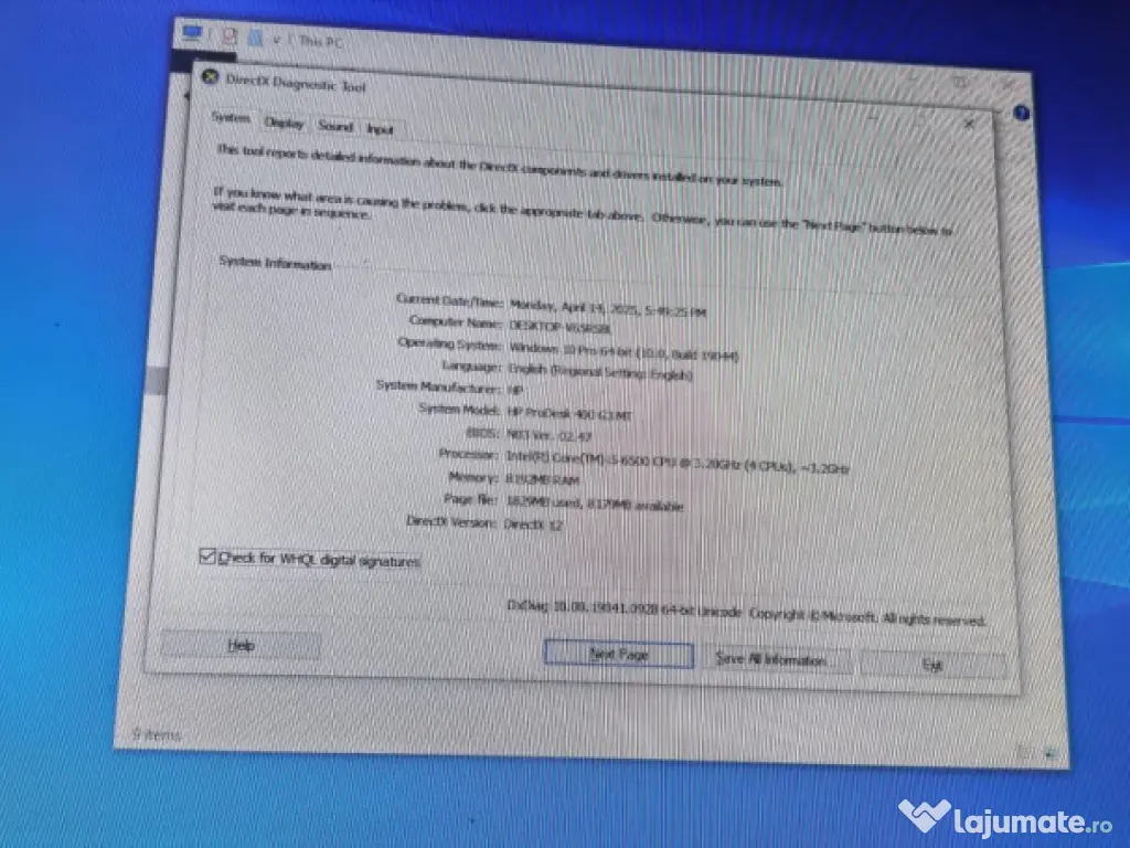 HP PRODesk 400 G3 i5-6500, Ram 8GB, SSD 512GB 