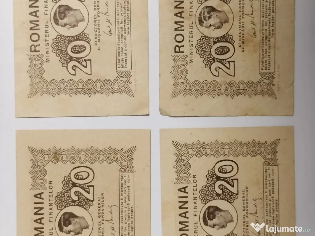 Patru Bancnote 20 LEI 1945 