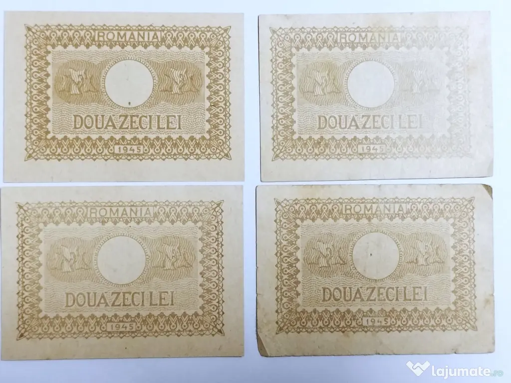 Patru Bancnote 20 LEI 1945 