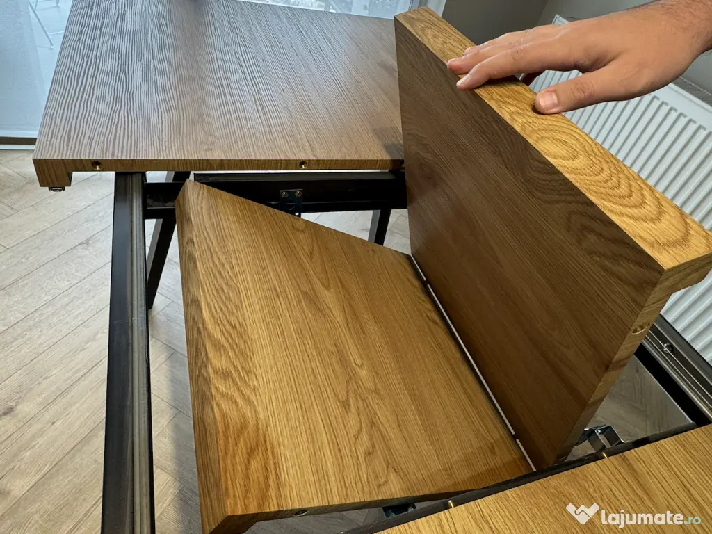 Masa extensibila, stejar/negru, 140/180x80x75 cm 