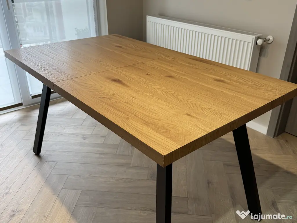 Masa extensibila, stejar/negru, 140/180x80x75 cm 