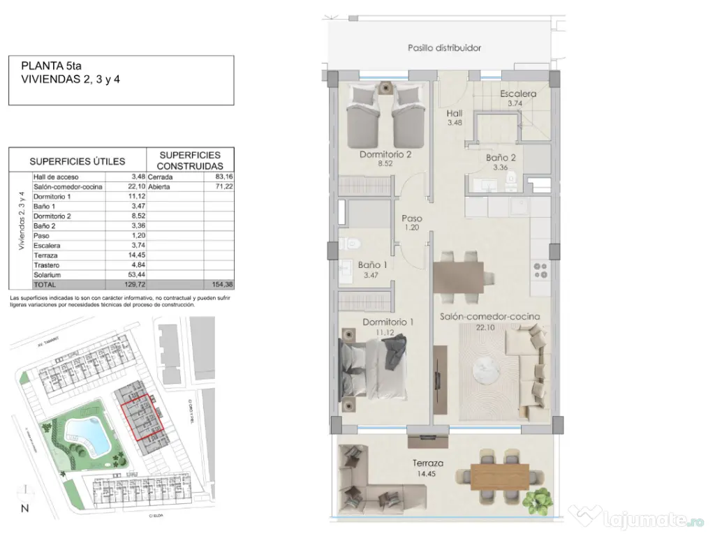 Penthouse cu terasă, piscină comunitară și vedere la mare, lângă plajă 