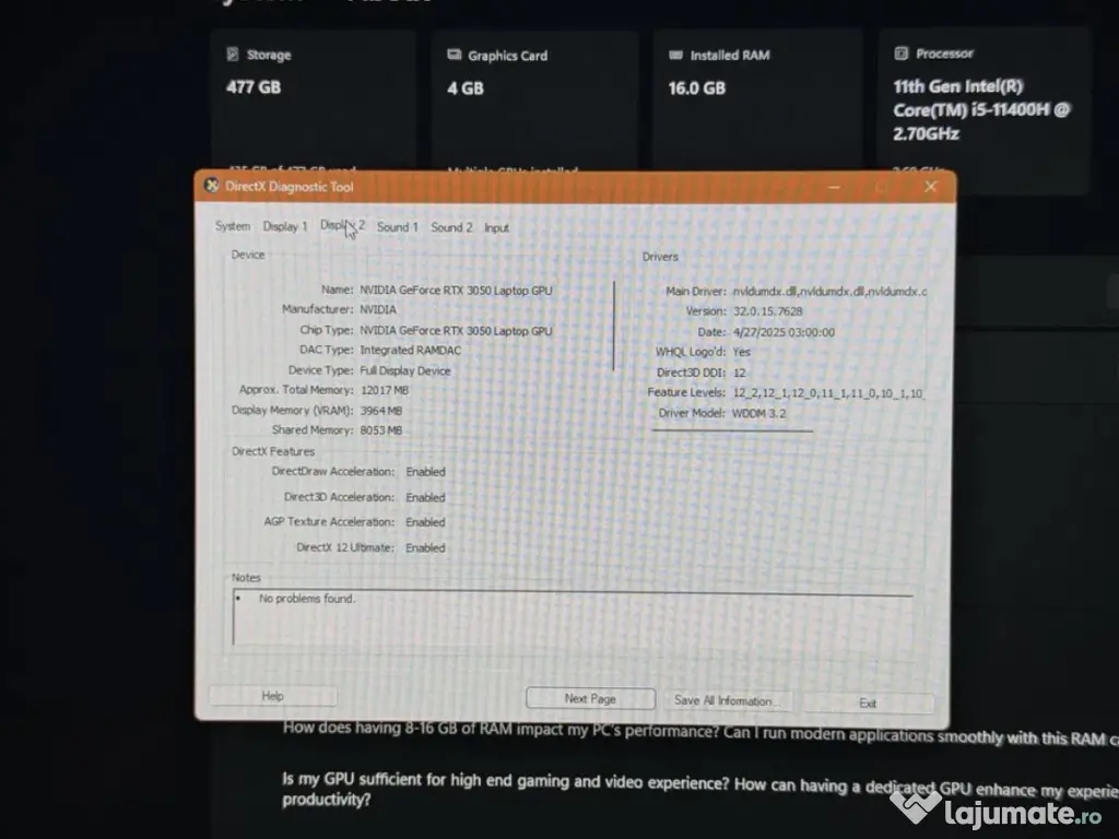 Laptop Gaming ASUS TUF RTX 3050, 16GB RAM 