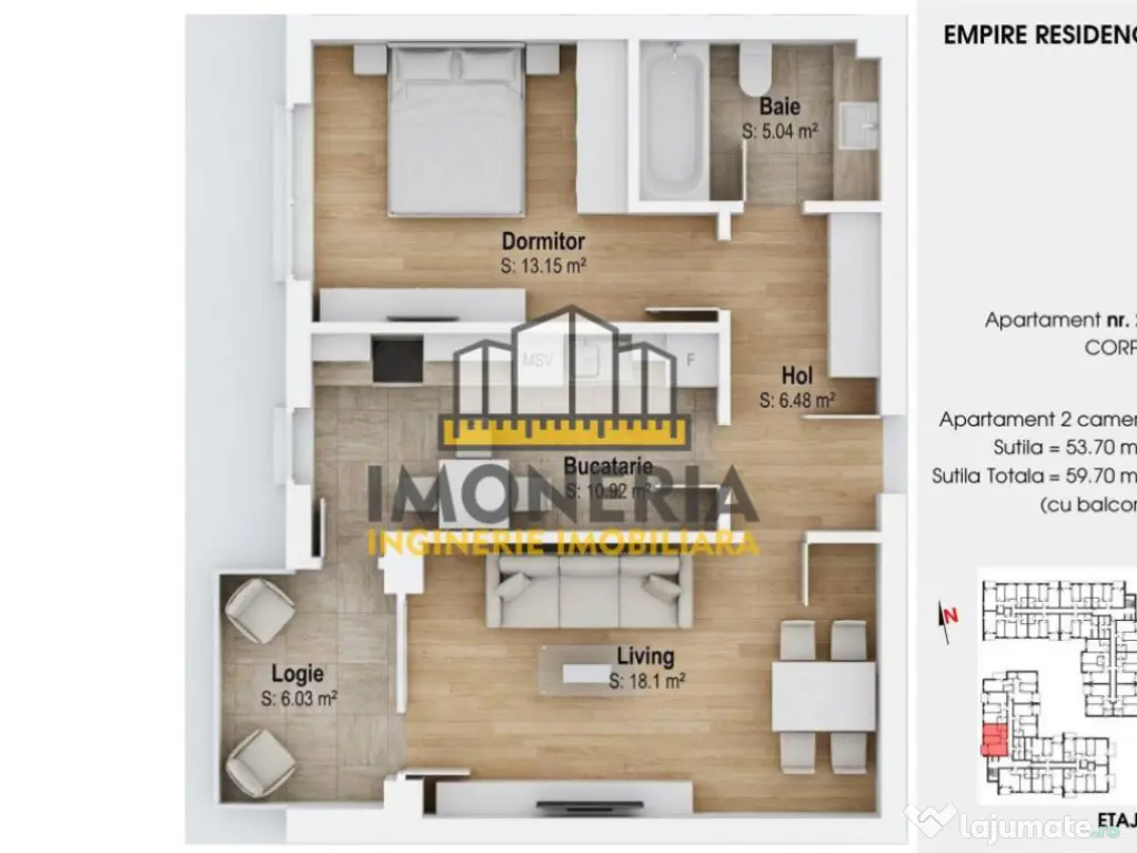Empire Residence Tornadei 2 – Comision 0% – 2 camere spa