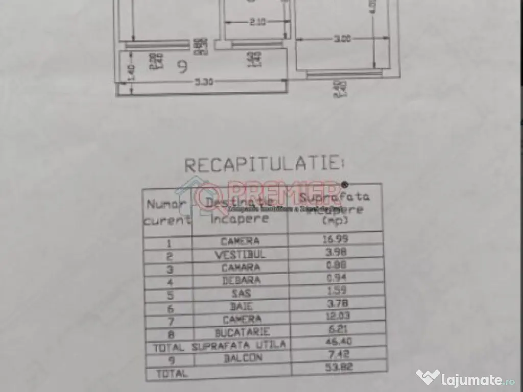 Apartament 2 camere decomandat, 53.82 mp , loc parcare – 