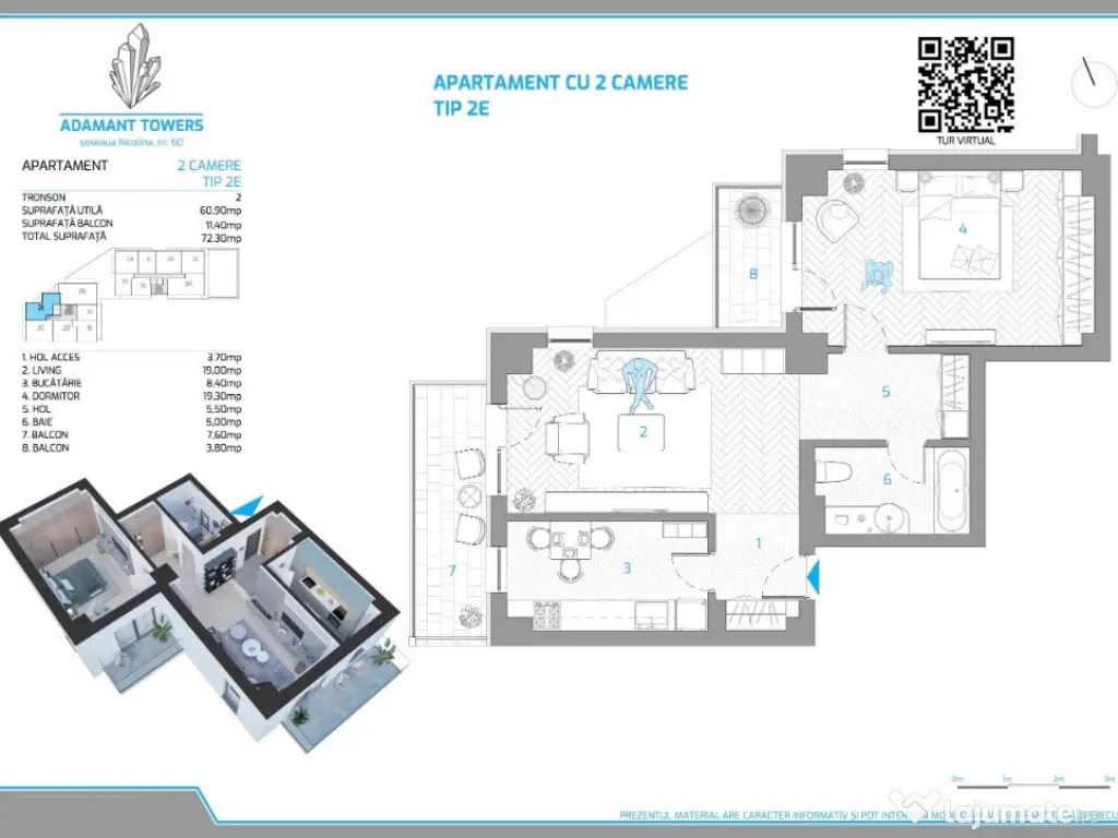 Apartament 2 camere | decomandat | 72.3mp | Sos. Nicolina - Iasi