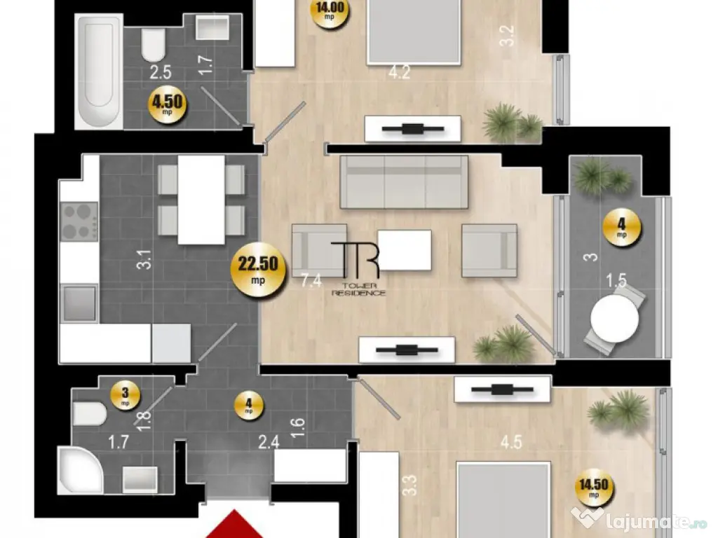 NOU Apartament 3 Camere Incalzire in Pardoseala Ansamblu Nou 