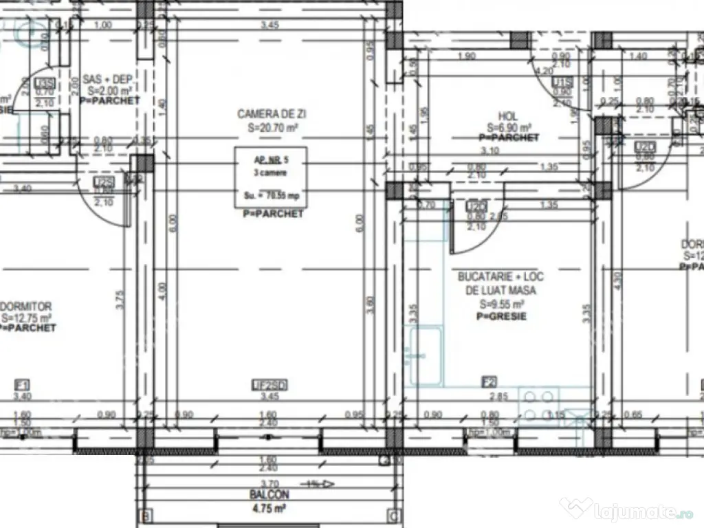 Apartament intabulat cu 3 camere 2 bai balcon si loc parcare