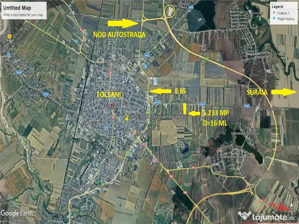 Teren intravilan 5.233 mp, D=16 ml, STRADA PRINCIPALA,zona O