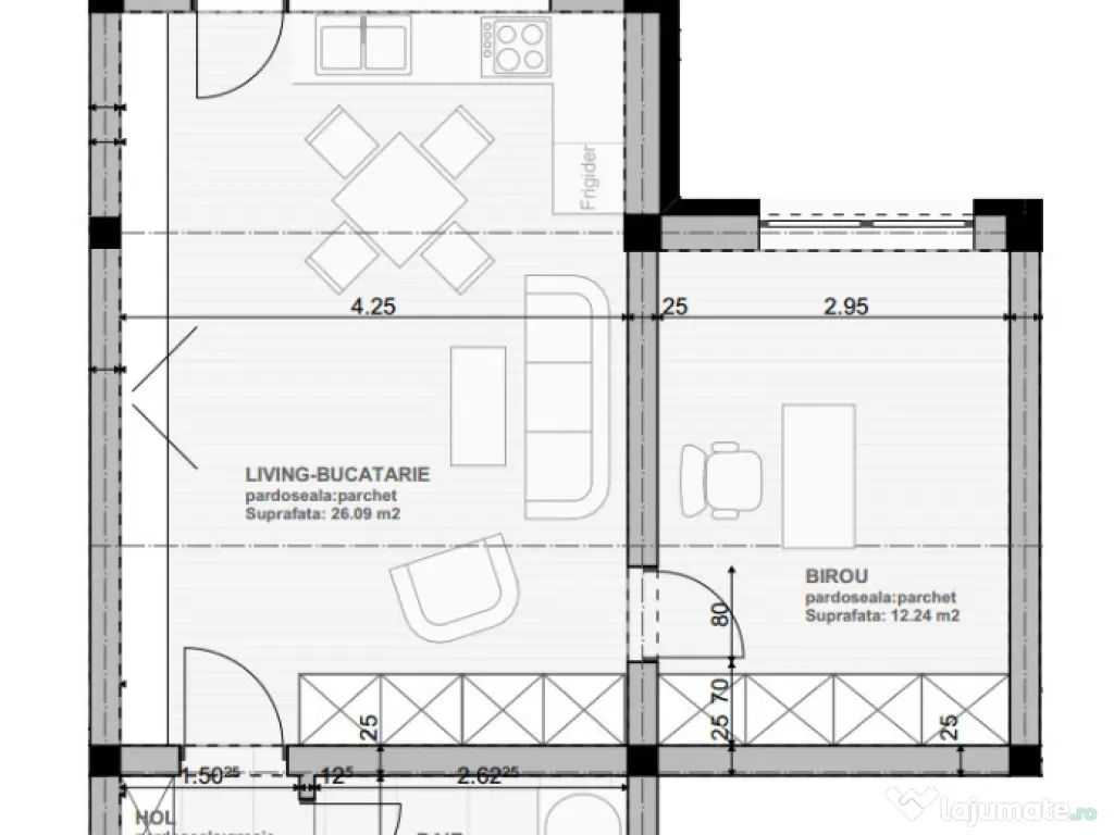 Apartament tip STUDIO, 46 mp utili, etaj 3/4, direct DEZVOLTATOR. 