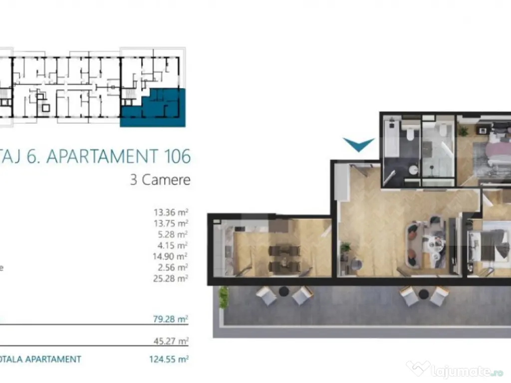 Apartament cu 3 camere, 79 mp, Ansamblu Rezidential, zona RI