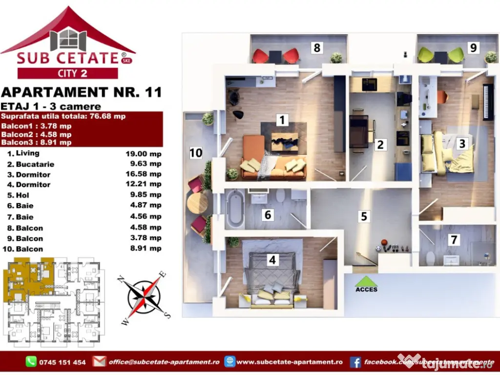 3 camere la mansarda 77 mp utili+terase si cu credite bancare 
