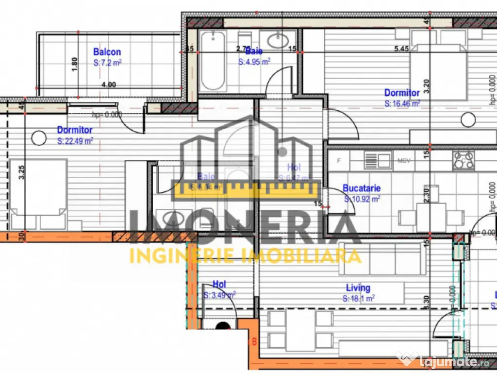 3 camere spațioase, comision 0% | 101 mp, bucătărie înch
