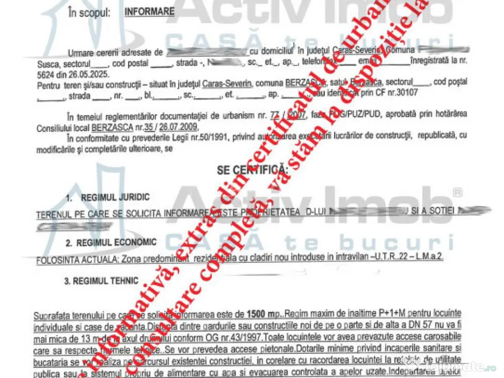 TEREN INTRAVILAN S-1500mp - Berzasca, jud. CS