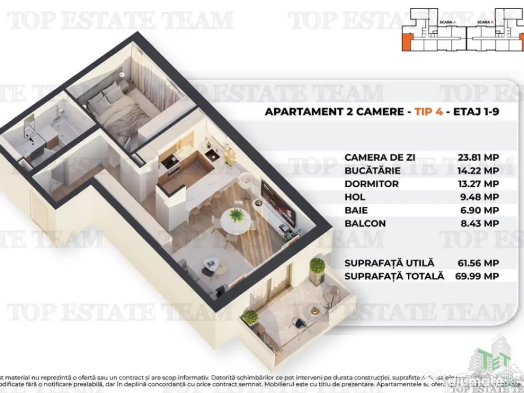 Apartament 2 camere intr-un bloc nou, modern, 62mp utili b 