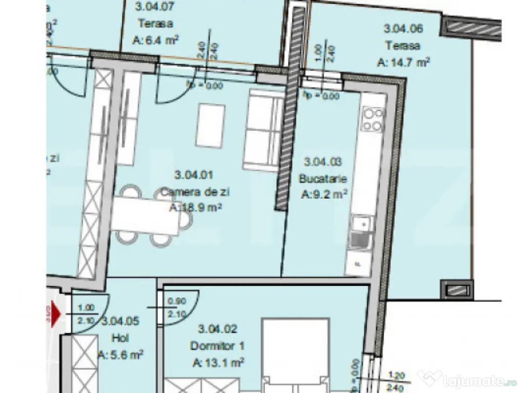 Apartament 2 camere, 52 mp, Terasa 21 mp, Imobil Nou, Semice