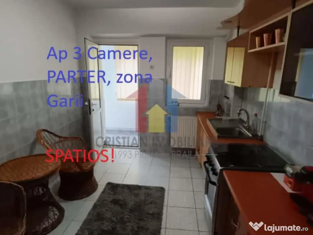 3 camere, parter cu balcon 14 m, Semimobilat, Garii