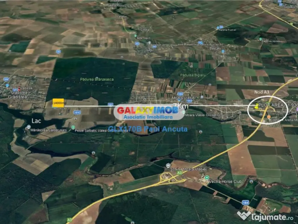 Teren 14000 mp la Dj Moara Vlasiei Gradistea latura Padure 